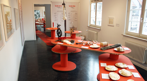 Ausstellungsraum mit Objekten auf Podesten.