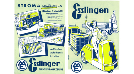 Werbeprospekt für Elektrofahrzeuge der Maschinenfabrik Esslingen, 1950er Jahre.