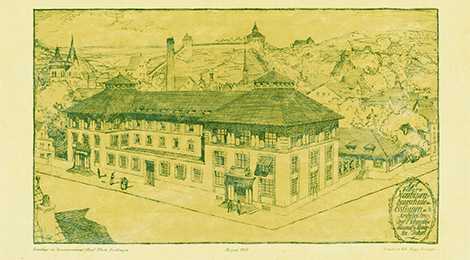 Zeichnung: Gebäude der Maschinenbauschule im Jahr 1913.